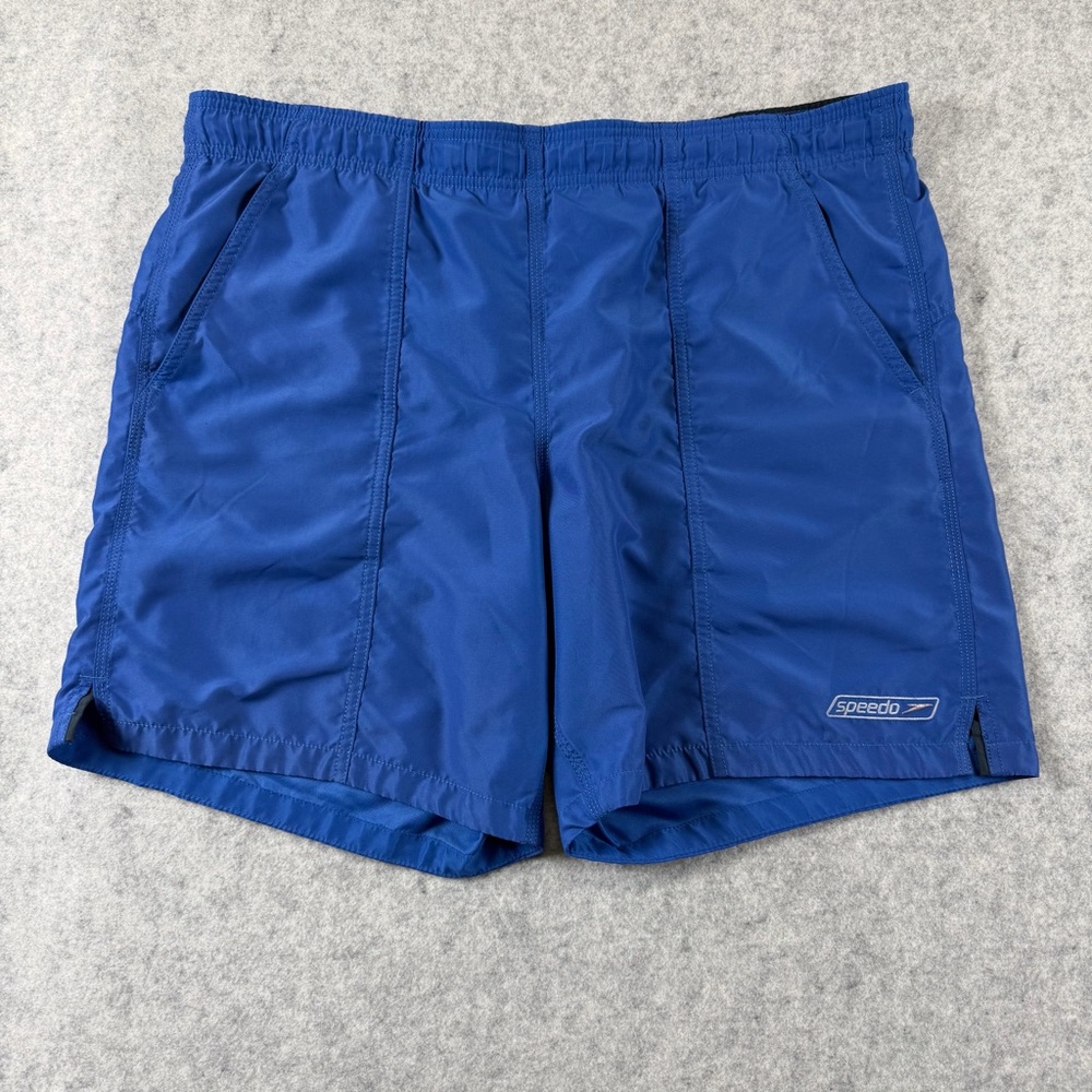 Speedo Men's Mesh Lined Swimwear Board Shorts Drawstring Logo Pocket Blue Size M